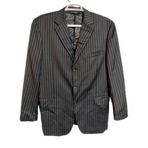 Pronto Mondo  black pin stripe 100% Merino Wool blazer suit coat men 46L